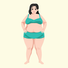 A confident plus-size woman in teal swimwear