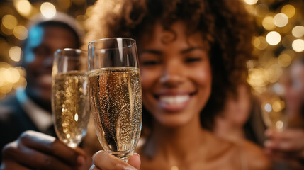 Joyful Friends Toasting with Champagne at a Celebration Party