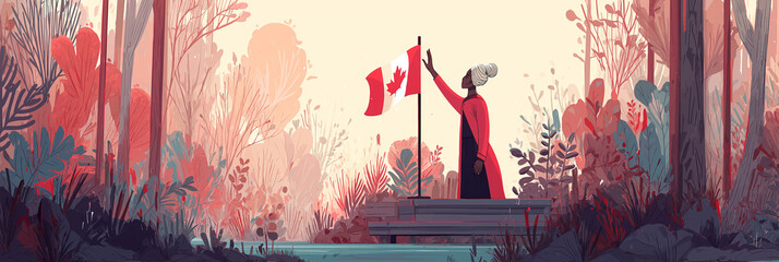 Stylized illustration of Indigenous-Black woman on her back yard
