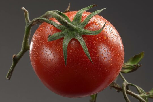 Vine-ripened tomato just picked, clean isolation - Powered by Adobe