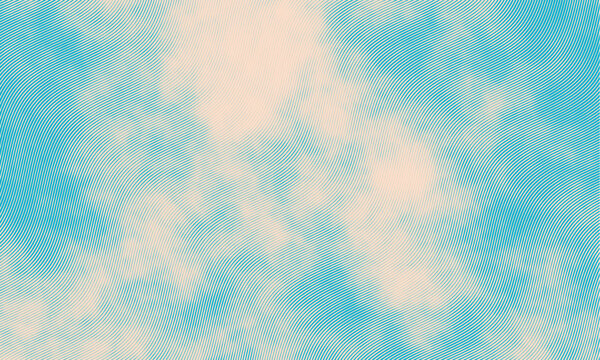 Abstract halftone grunge texture background image. Line art vintage vector background. Blue sky in engraving style.