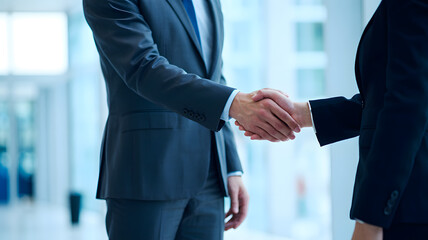 Business handshake between two professionals in a corporate setting