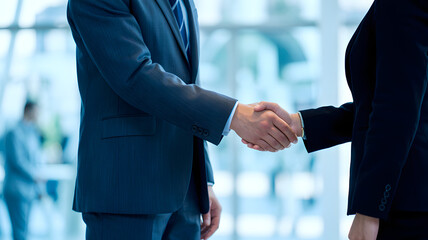 Business people shaking hands in an office to finalise a successful deal