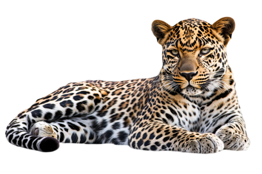 Majestic African leopard isolated in high-resolution PNG cutout with transparent background, perfect for wildlife illustrations, nature graphic design, and digital art compositions