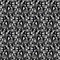Flower pattern. Seamless white and black ornament. Graphic vector background.