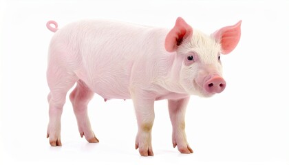 Fototapeta premium Cute Pink Piglet Standing Isolated on White Background, Full Body Side View