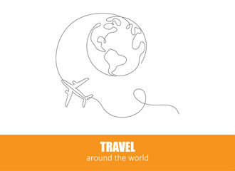 Minimal Line Travel World Map with Airplane Route | Vector Illustration
