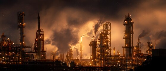 Obraz premium Glowing industrial complex at night