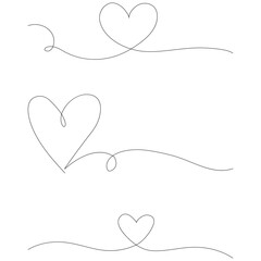 One line hearts vector collection, Love hearts illustration, One line vector, valentines clipart.Heart Line Art Set 