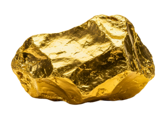 Lump of gold nugget isolated on transparent background
