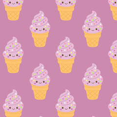 Repeating ice cream cone pattern with colorful sprinkles — great for children’s clothing, wrapping paper, and stationery.
