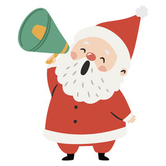 Cute Santa Claus shouting something into a mouthpiece. Flat vector illustration on white background in simple child style. Vector illustration