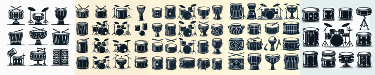 set of vector silhouette drum icons