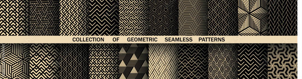 Aufkleber Geometric set of seamless black and golden patterns. Simple vector graphics