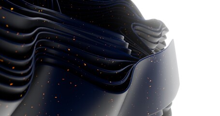 A black ribbon arranged in layers with orange sparks on it