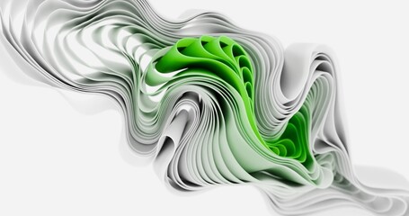 A green and white abstract image with a lot of white cloth stripes. Trendy modern image in Windows 11 style