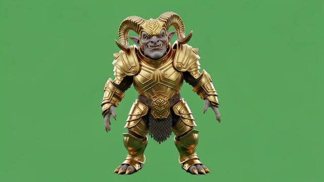 Fantasy Goblin Character green screen small golden armored brute posing