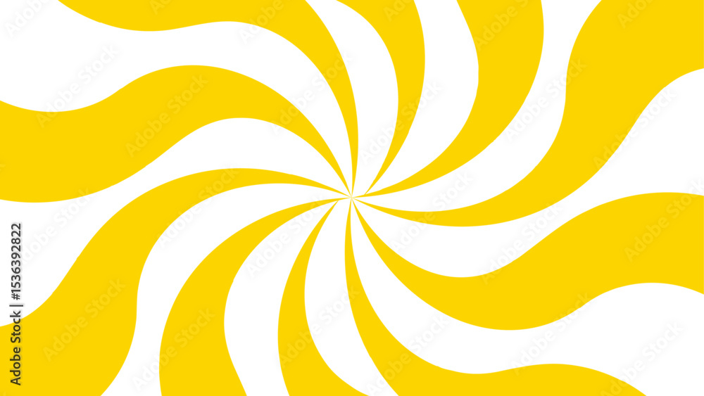 Poster abstract bold and clean background with a yellow and white spiral twist pattern. curved, wavy rays f