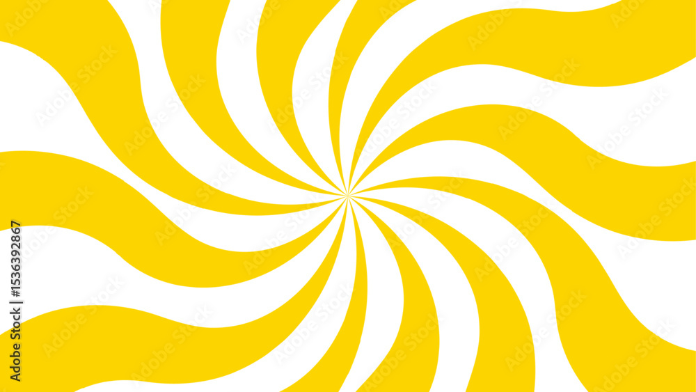 Poster abstract bold and clean background with a yellow and white spiral twist pattern. curved, wavy rays f