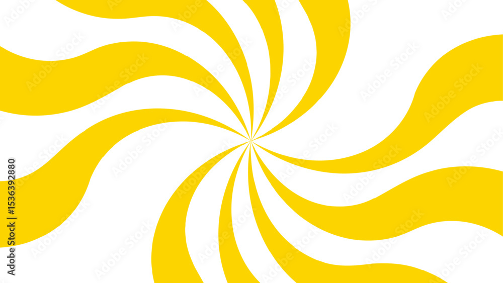 Poster abstract bold and clean background with a yellow and white spiral twist pattern. curved, wavy rays f