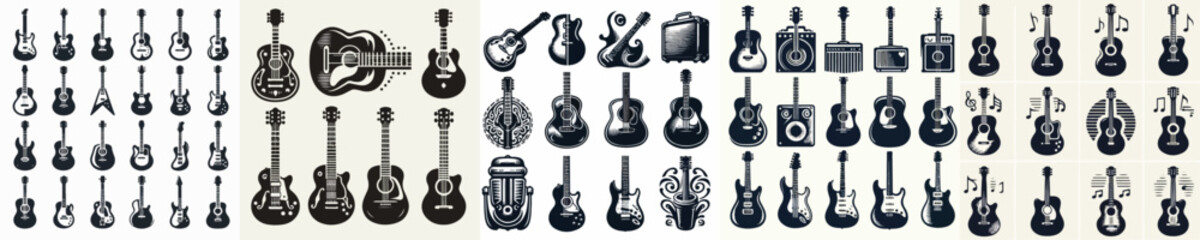 set of vector silhouette gitar icons