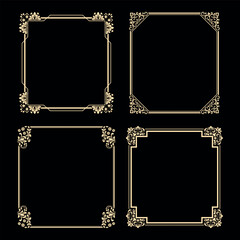 Set of decorative frames Elegant vector element for design in Eastern style, place for text. Floral black and golden borders. Lace illustration for invitations and greeting cards
