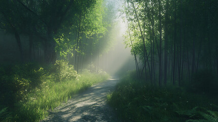Obraz premium Gentle rural avenue along cherry blossom tunnel amid wildflowers high resolution picture
