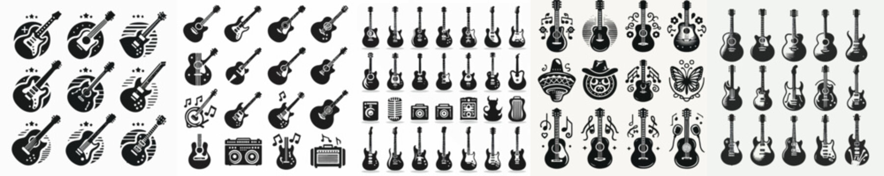 set of vector silhouette gitar icons
