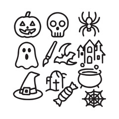 Halloween Silhouette Icons: Witch, Skull, Ghost, and Spooky Tree