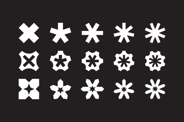 Cross geometric icon set. Asterisk geometric icon collection. Set of star, flower, asterisk abstract decorative badge bundle. Vector technology inspired modern simple symbol logo illustration pack
