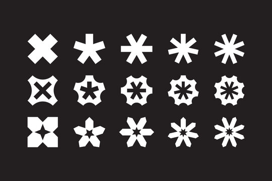 Cross geometric icon set. Asterisk geometric icon collection. Set of star, flower, asterisk abstract decorative badge bundle. Vector technology inspired modern simple symbol logo illustration pack