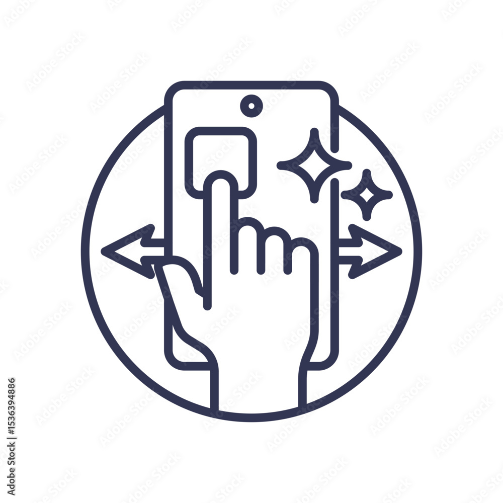 Aufkleber an icon of a hand swiping on a smartphone, symbolizing the excitement of digital discovery. sparkles