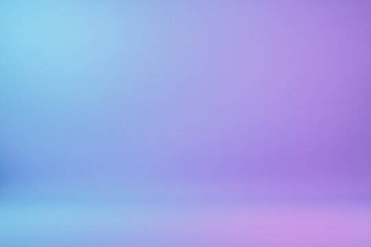 Soft cyan to violet gradient studio wall and floor background offers clean elegant scene for creative text overlay or product presentation photography