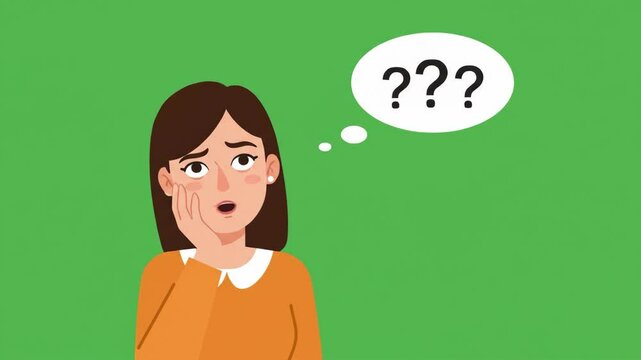 Confused woman thinking question marks
