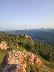 nature in Siberia, mountains, sun, clouds, beautiful landscape