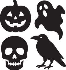 Halloween Silhouette Icons: Witch, Skull, Ghost, and Spooky Tree