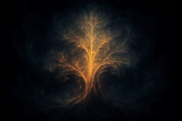 Obraz premium Glowing Abstract Tree with Blue Particles in Dark Background