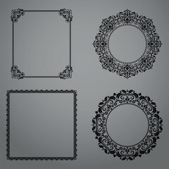 Set of decorative frames Elegant vector element for design in Eastern style, place for text. Floral black and gray borders. Lace illustration for invitations and greeting cards