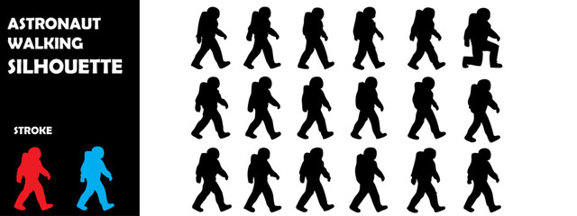 Astronaut Walking Silhouette Vector Set – Space Exploration and Cosmic Travel Concept