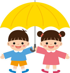 우산을 쓰고 있는 어린이