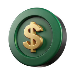 Obraz premium 3d green gold dollar coin icon isolated on transparent background