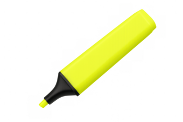 Yellow highlighter pen isolated on transparent background, perfect for creative projects or educational resources