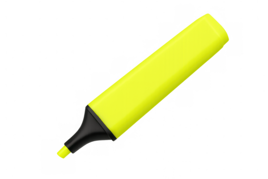 Yellow highlighter pen isolated on transparent background, perfect for creative projects or educational resources