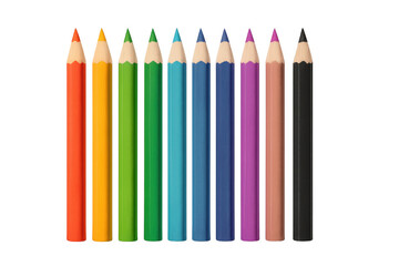 Fototapeta premium Vibrant pencils forming rainbow gradient, displaying colorful spectrum against transparent surface for creative design applications