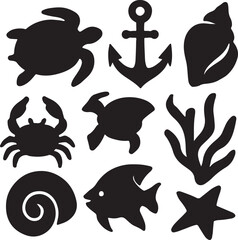 Obraz premium Fishing Silhouette Icons: Angler, Fish, Hook, Floats & Reel