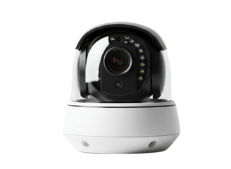 Black security cctv camera isolated on transparent background