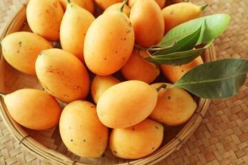 Pile of Fresh Ripe Marian Plum Fruits Called Mayongchid in Thailand