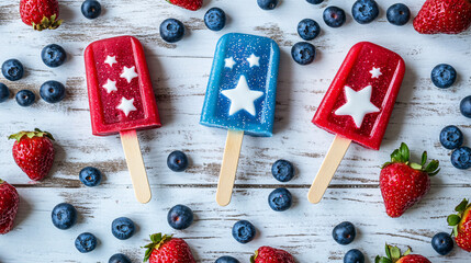 Summer Treats Red White and Blue Popsicles with Berries