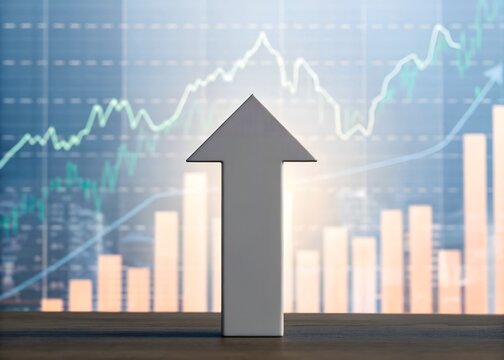 Arrow, stock market and finance background design for business, economy and global inflation. Graphic, seo or marketing strategy graphic wallpaper - Powered by Adobe
