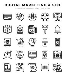 Set of 25 Digital Marketing & SEO Lineal Icons Pack.